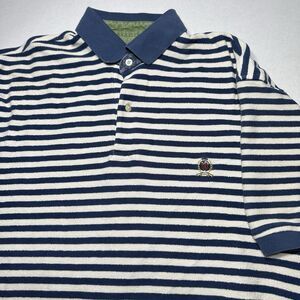 Vintage 90s Tommy Hilfiger Crest Striped Polo Shirt Blue & White Size Medium
